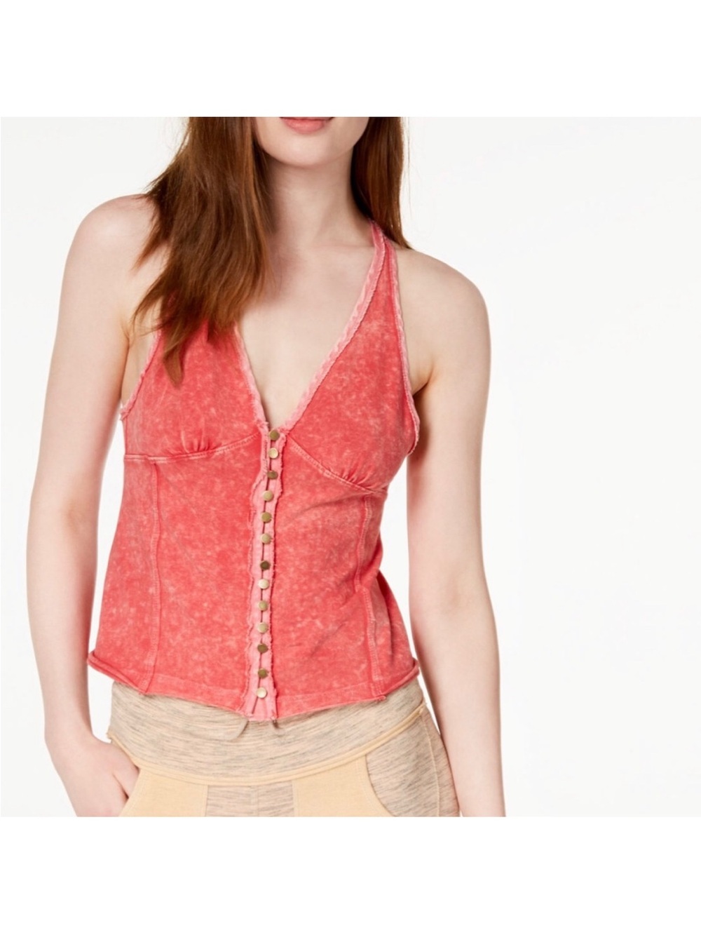 We The Free Washed Coral Button-Front Camisole